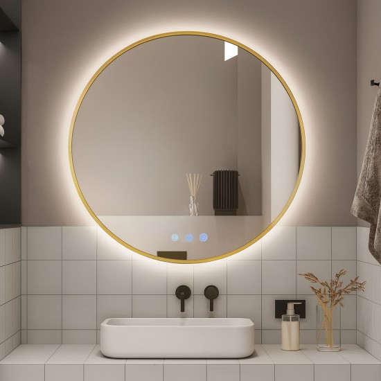 900mm Backlit Yellow Gold Frame Round LED Mirror with Motion Sensor Switch 900mm Backlit Yellow Gold Frame Round LED Mirror with Motion Sensor Switch